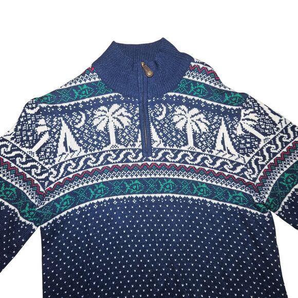 Southern Tide Quarter Zip Sweater S Blue Fair Isle Nautical Holiday Wool Alpaca - Picture 2 of 11